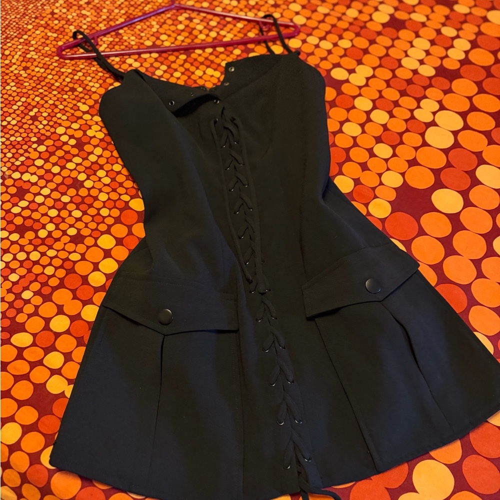Lovers + Friends Black Lace-Up Mini Dress